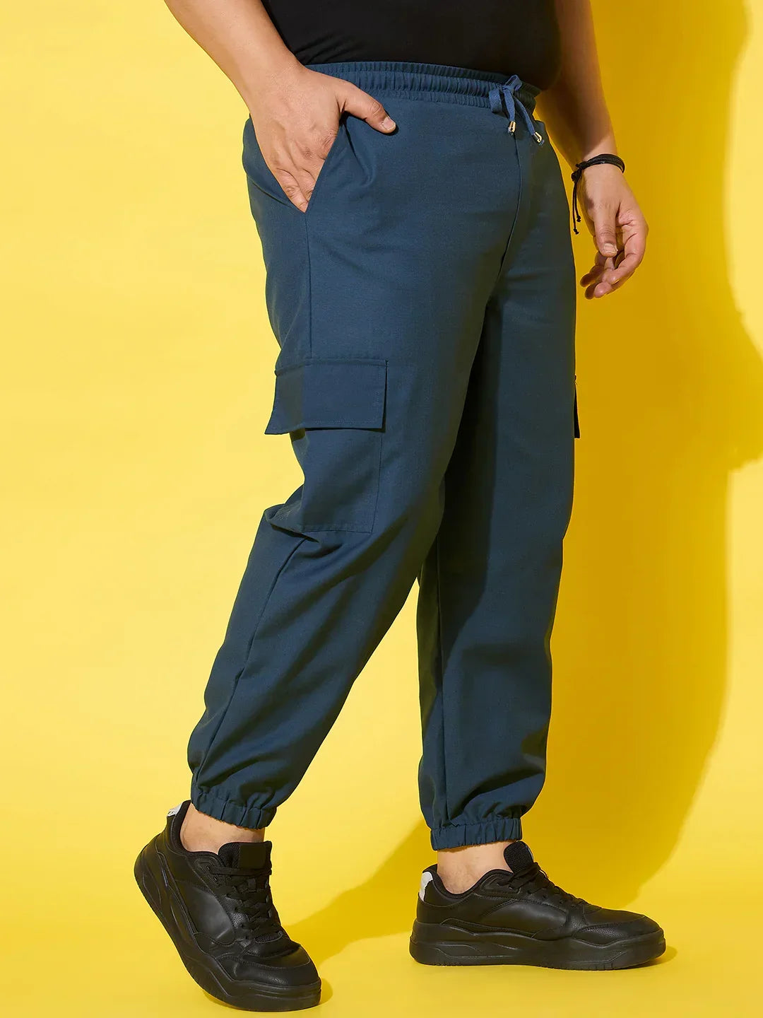 Men Plus Size Flex-Blue Solid Trouser
