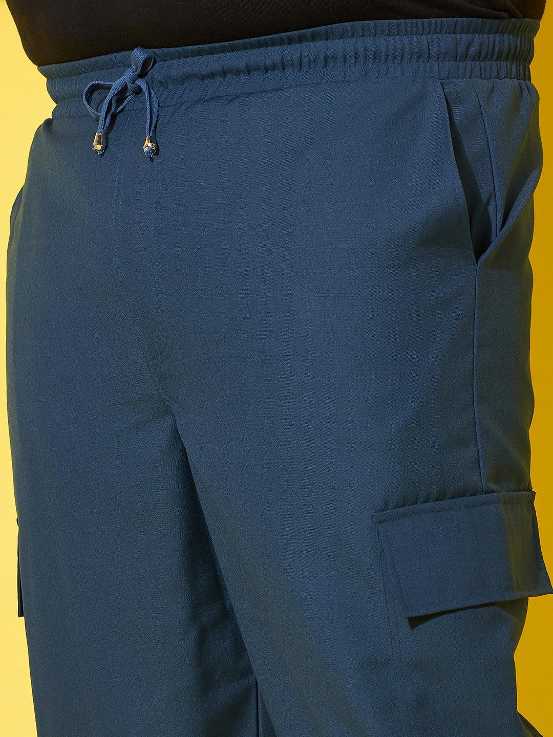 Men Plus Size Flex-Blue Solid Trouser