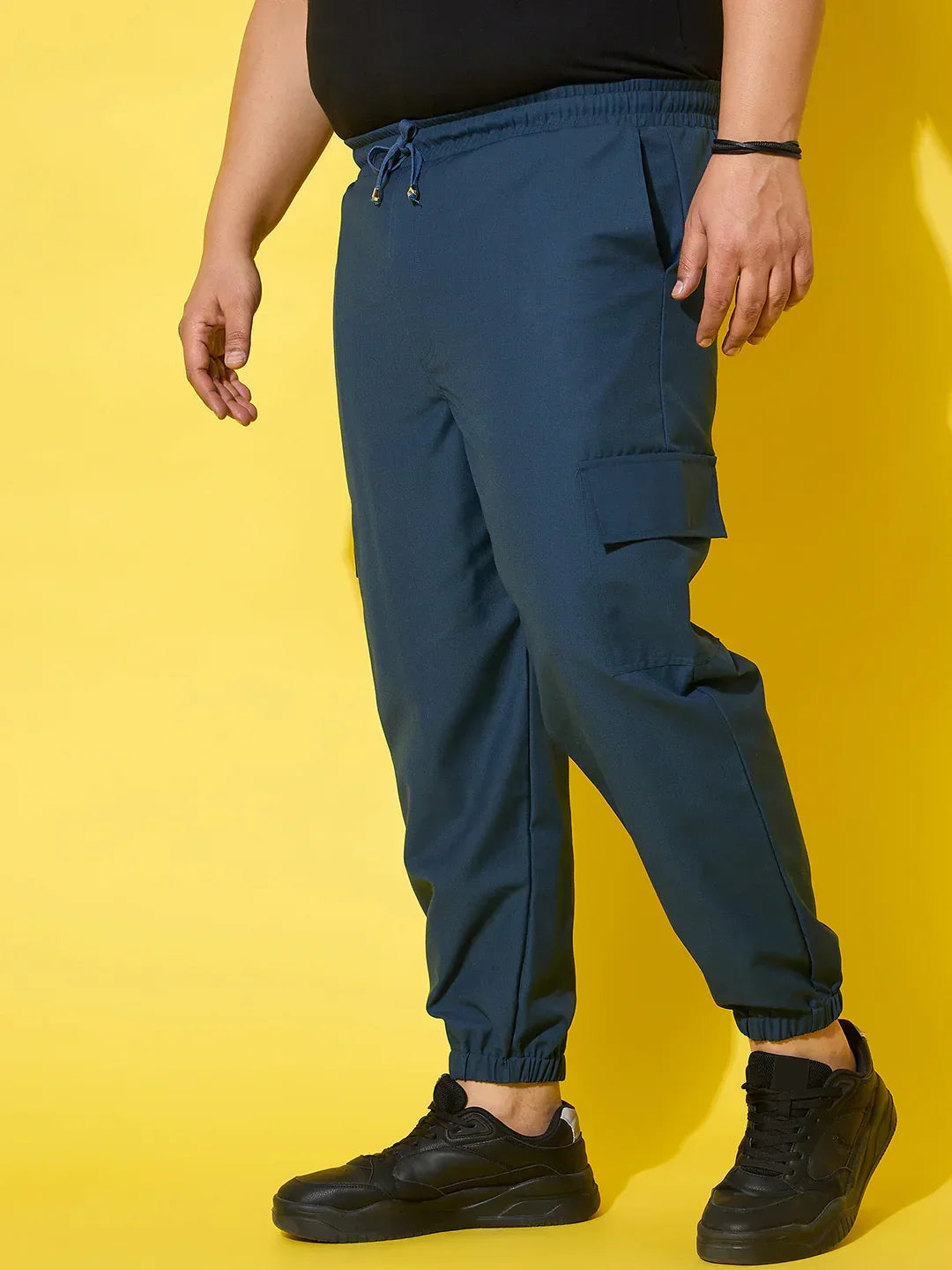 Men Plus Size Flex-Blue Solid Trouser