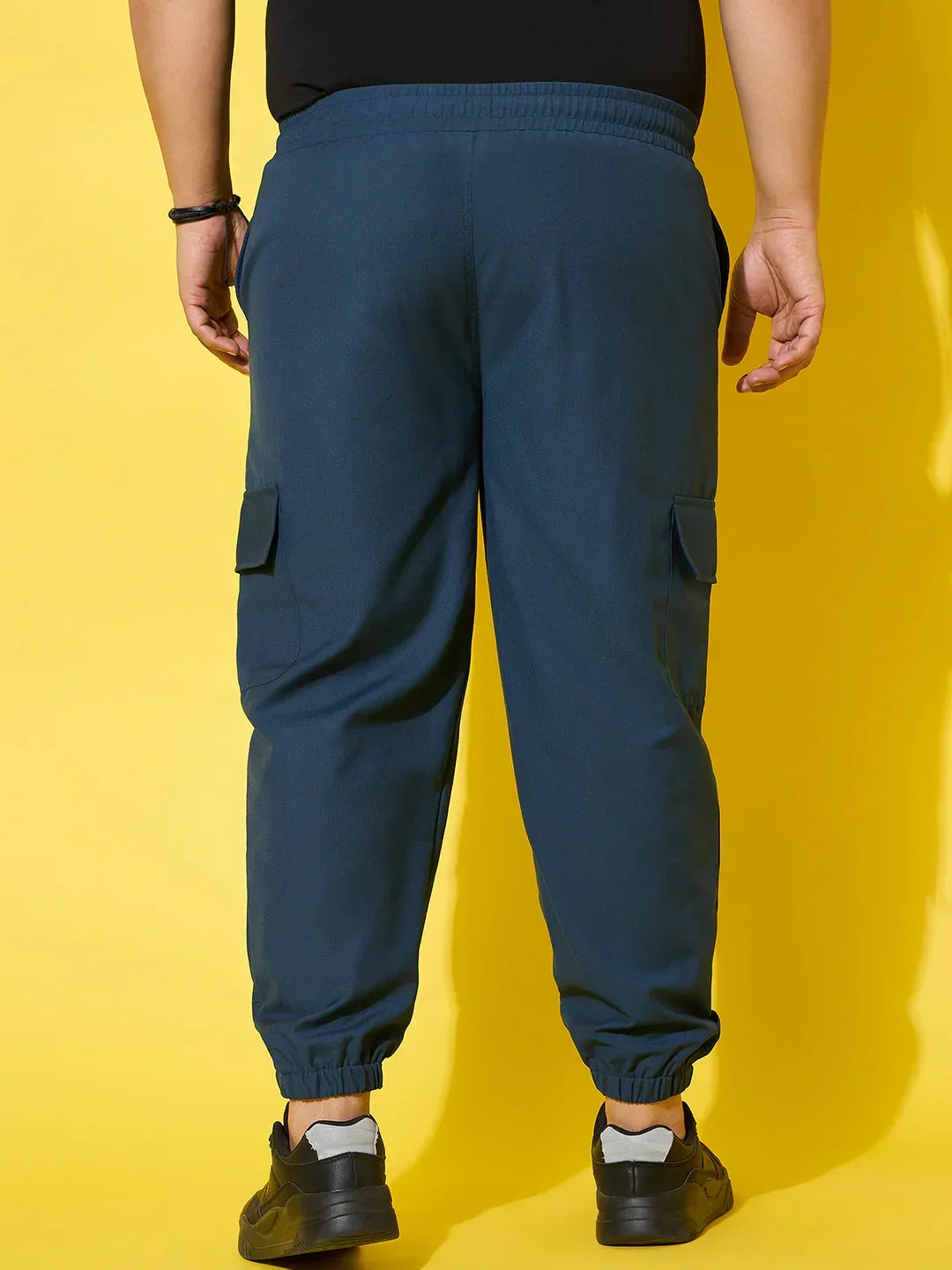 Men Plus Size Flex-Blue Solid Trouser