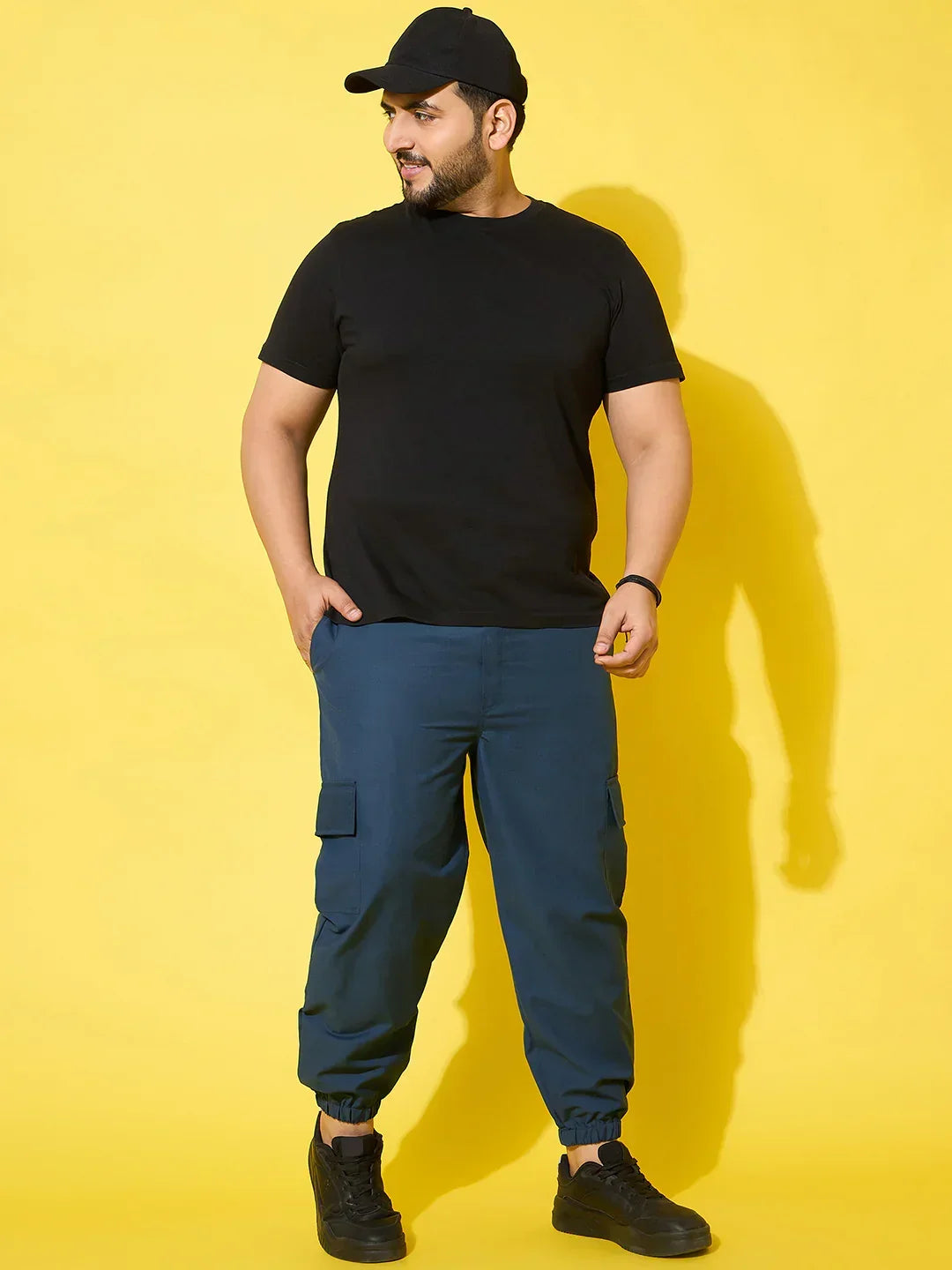 Men Plus Size Flex-Blue Solid Trouser