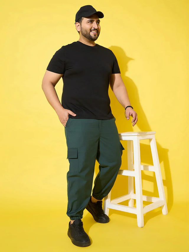 Men Plus Size Flex-Green Solid Trouser