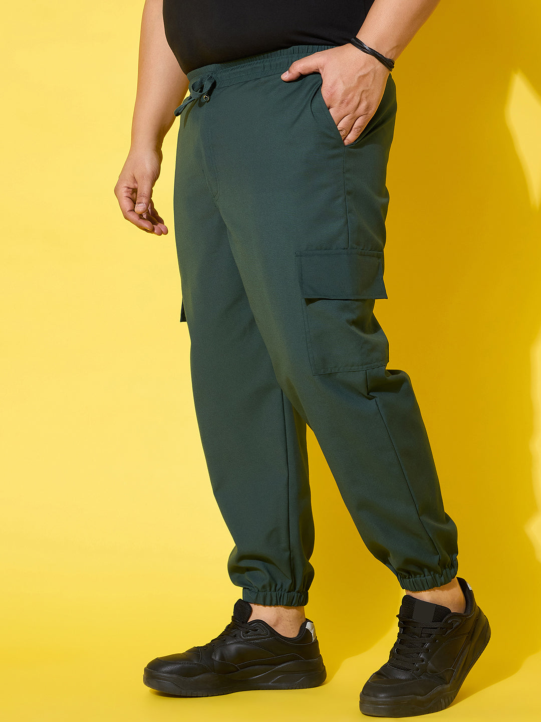 Men Plus Size Flex-Green Solid Trouser