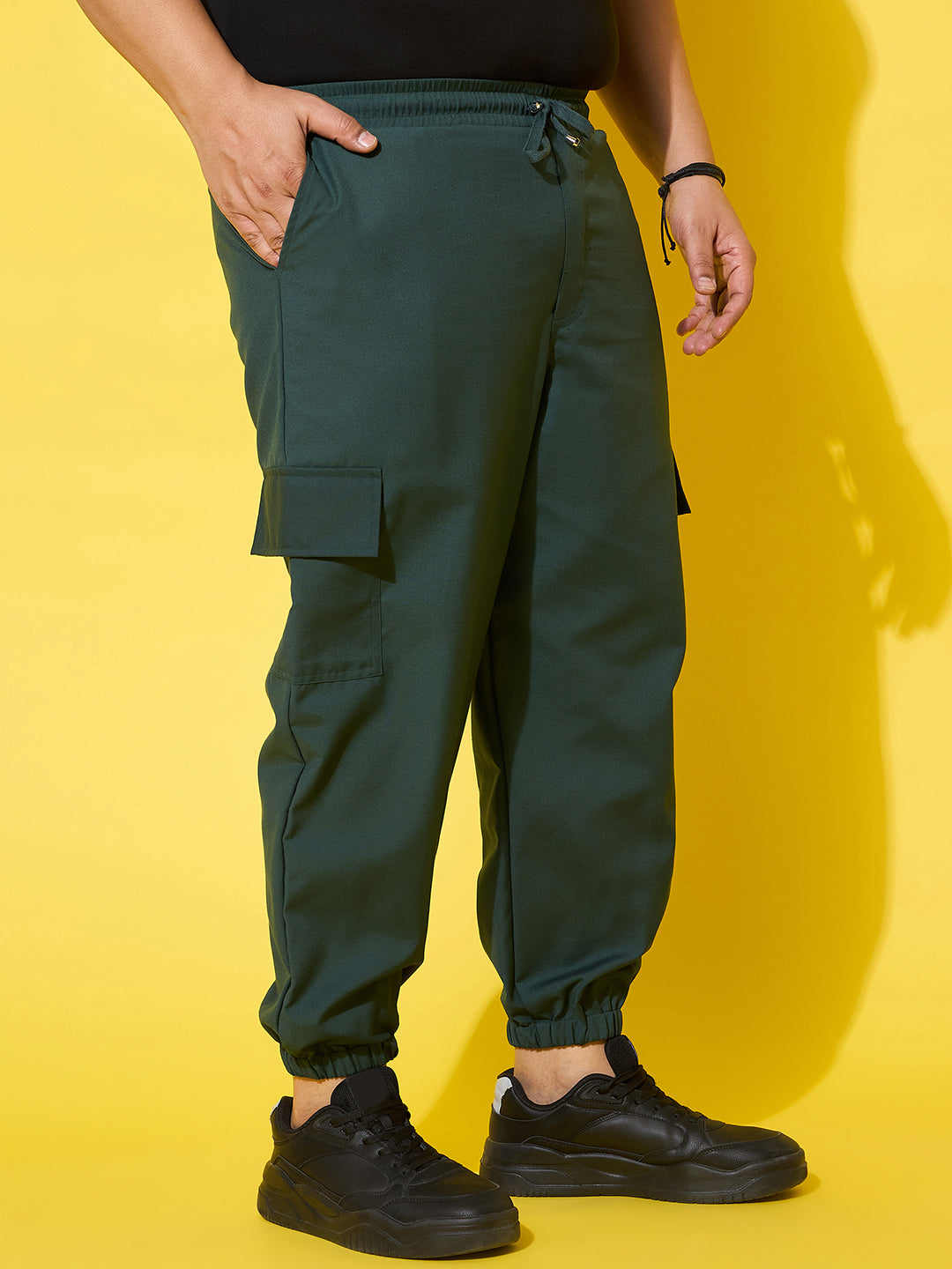Men Plus Size Flex-Green Solid Trouser