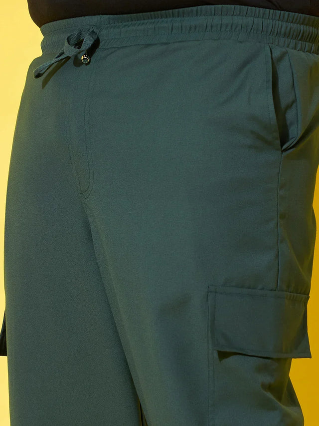 Men Plus Size Flex-Green Solid Trouser