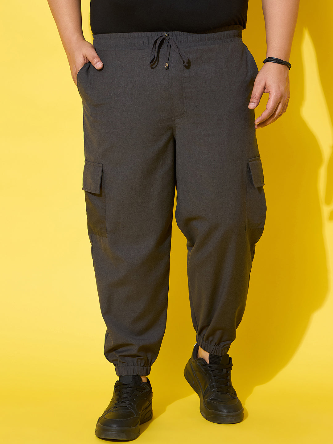 Men Plus Size Flex-Grey Solid Trouser