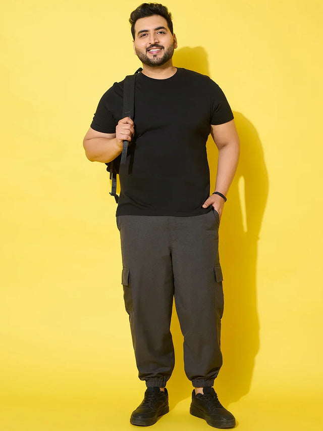 Men Plus Size Flex-Grey Solid Trouser