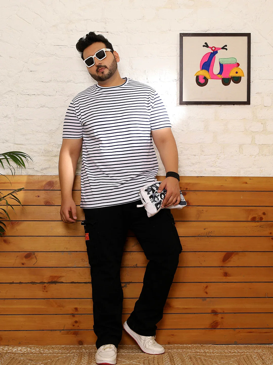 Men Plus Size Flexura Striped Multicolored Round Neck Tshirt - bigbanana