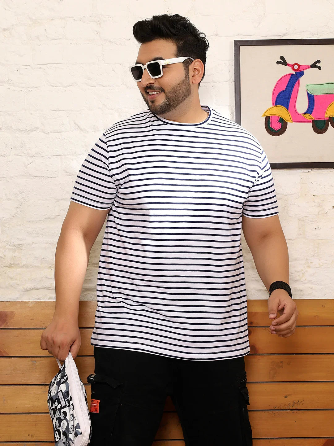 Men Plus Size Flexura Striped Multicolored Round Neck Tshirt - bigbanana