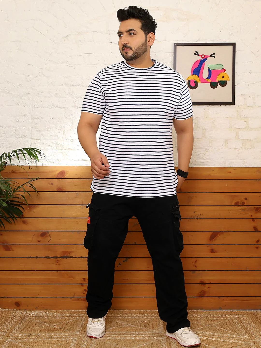 Men Plus Size Flexura Striped Multicolored Round Neck Tshirt - bigbanana