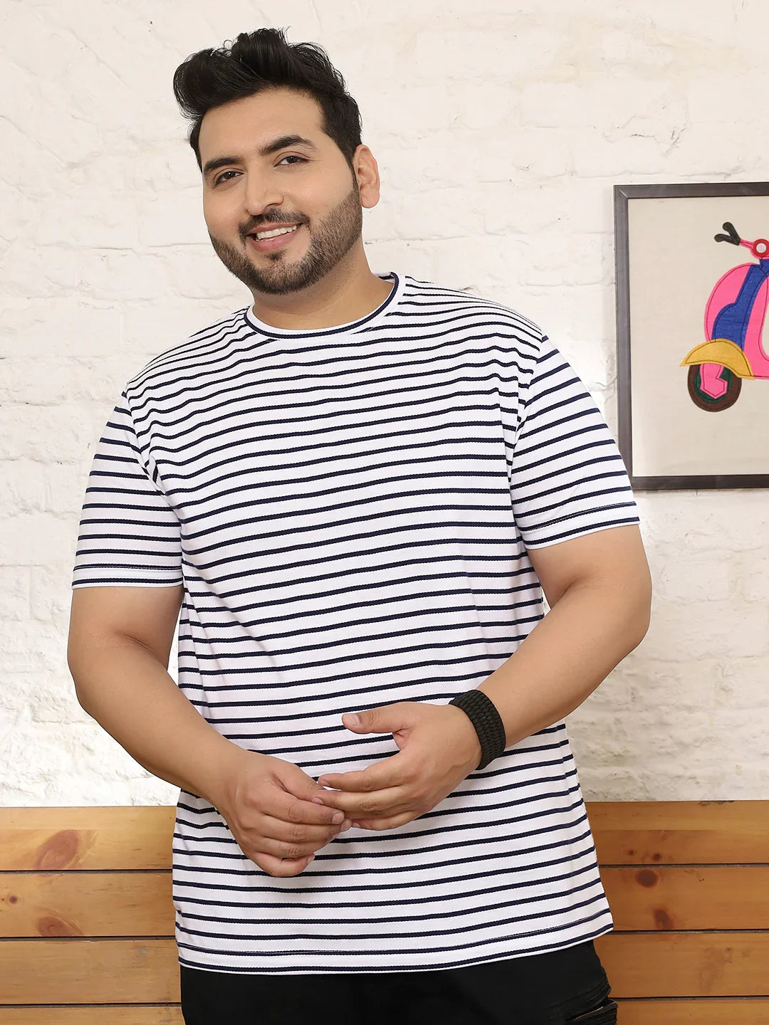 Men Plus Size Flexura Striped Multicolored Round Neck Tshirt - bigbanana