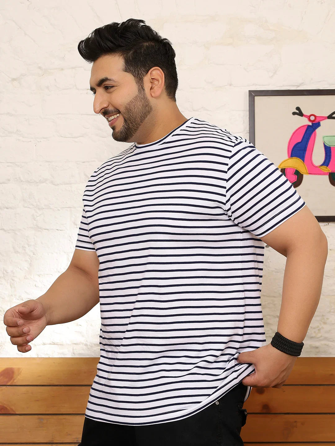 Men Plus Size Flexura Striped Multicolored Round Neck Tshirt - bigbanana