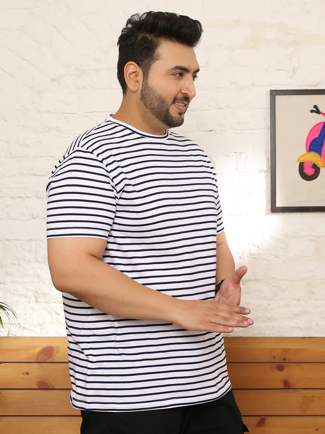 Men Plus Size Flexura Striped Multicolored Round Neck Tshirt - bigbanana