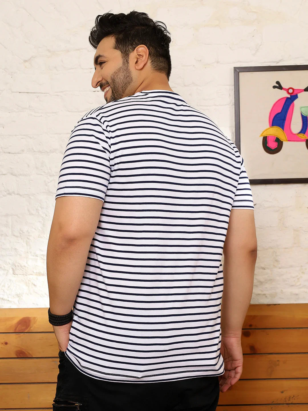 Men Plus Size Flexura Striped Multicolored Round Neck Tshirt - bigbanana