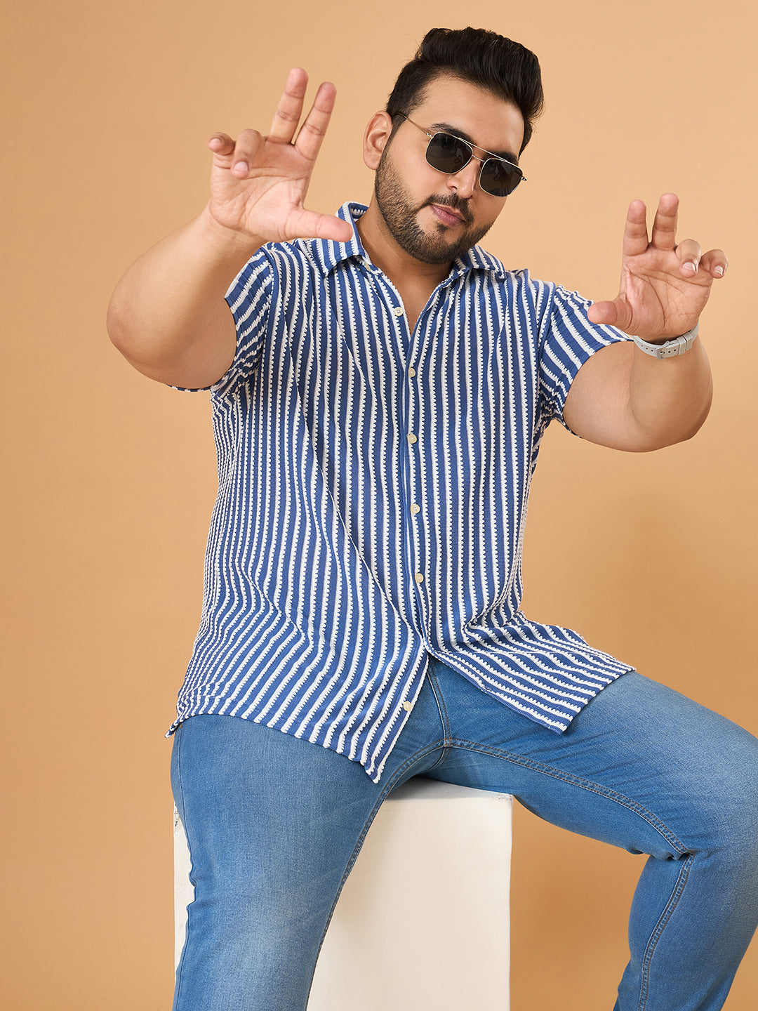 Men Plus Size Foamy Multicolor Jacquard Casual Shirt