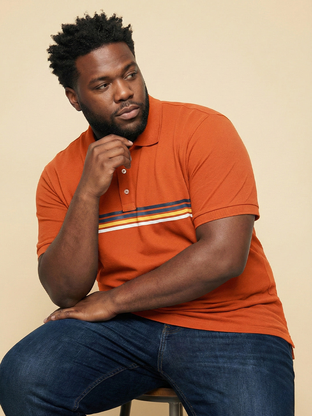 Men Plus Size Forge Orange Solid Polo Tshirt
