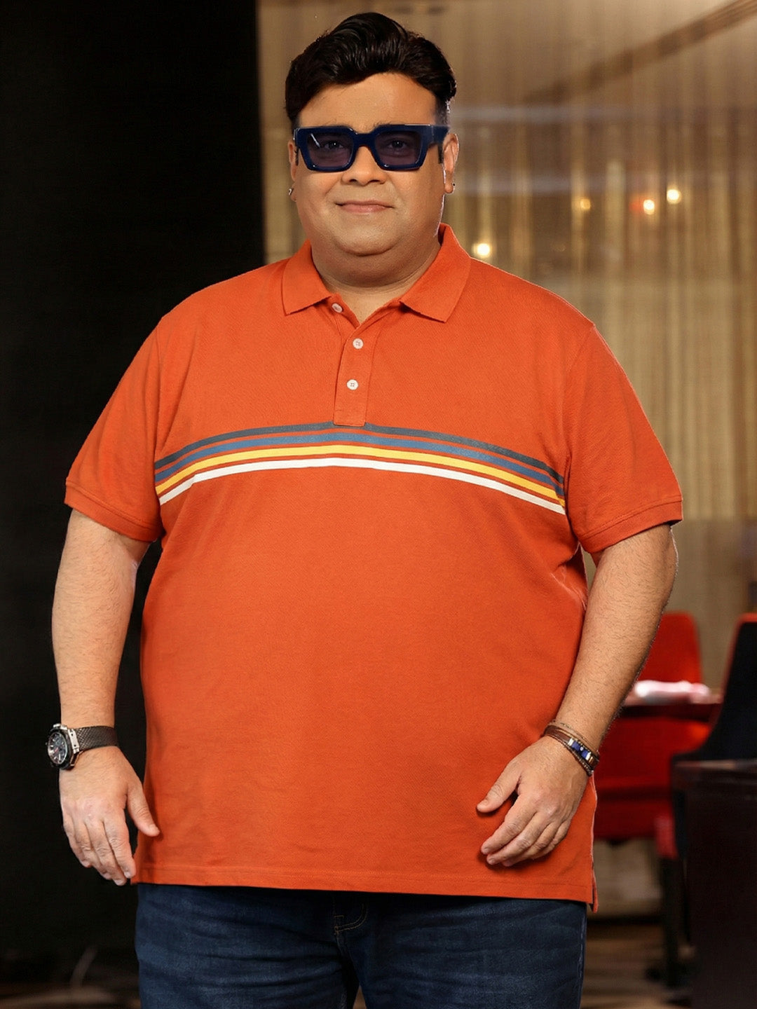 Men Plus Size Forge Orange Solid Polo Tshirt