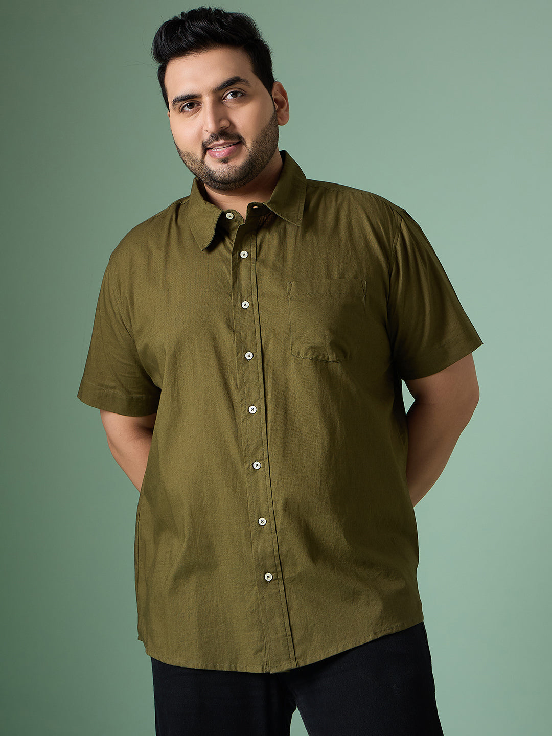 Men Plus Size Forme-Olive Solid Shirt - bigbanana