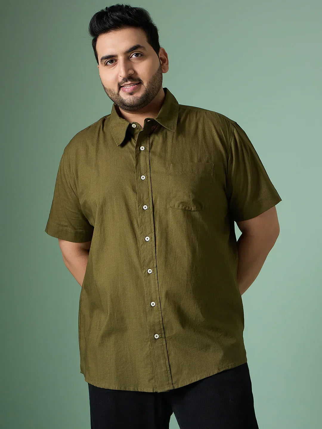 Men Plus Size Forme-Olive Solid Shirt - bigbanana