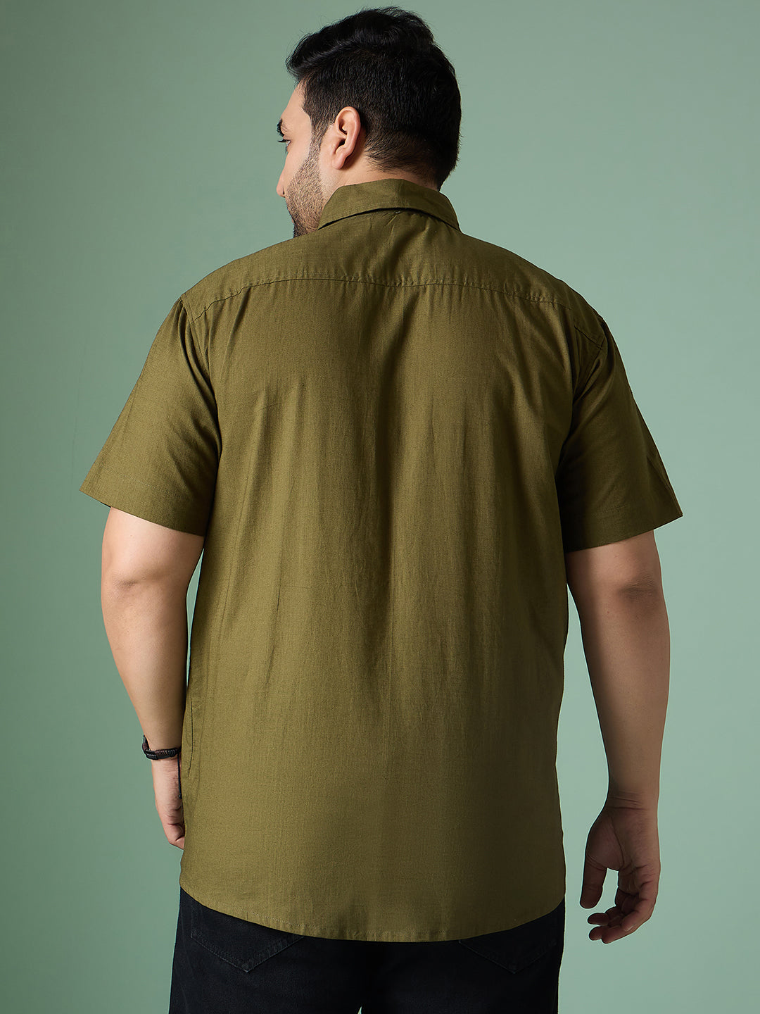 Men Plus Size Forme-Olive Solid Shirt - bigbanana