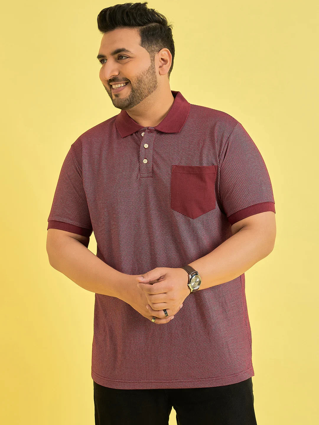 Men Plus Size Fortress Maroon Solid Polo Tshirt - bigbanana