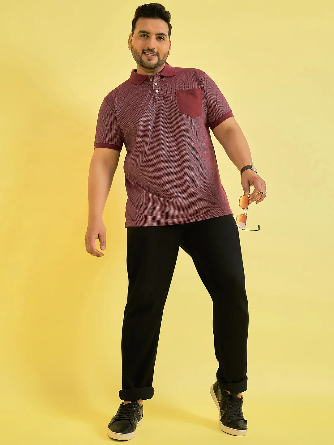 Men Plus Size Fortress Maroon Solid Polo Tshirt - bigbanana