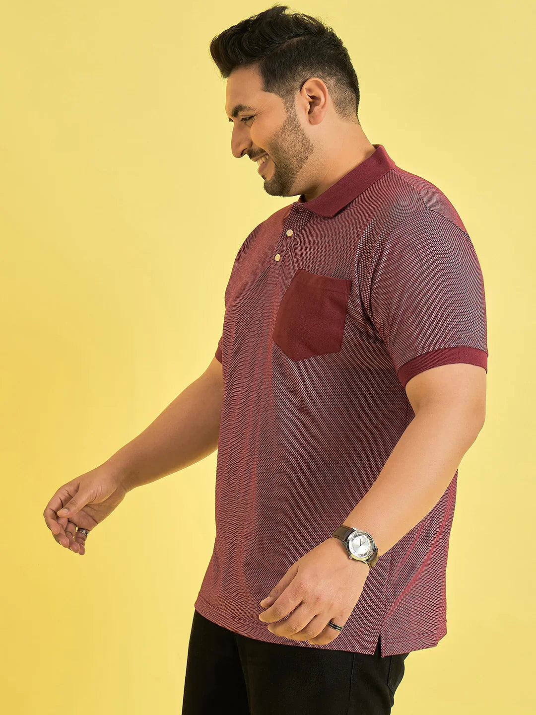 Men Plus Size Fortress Maroon Solid Polo Tshirt - bigbanana