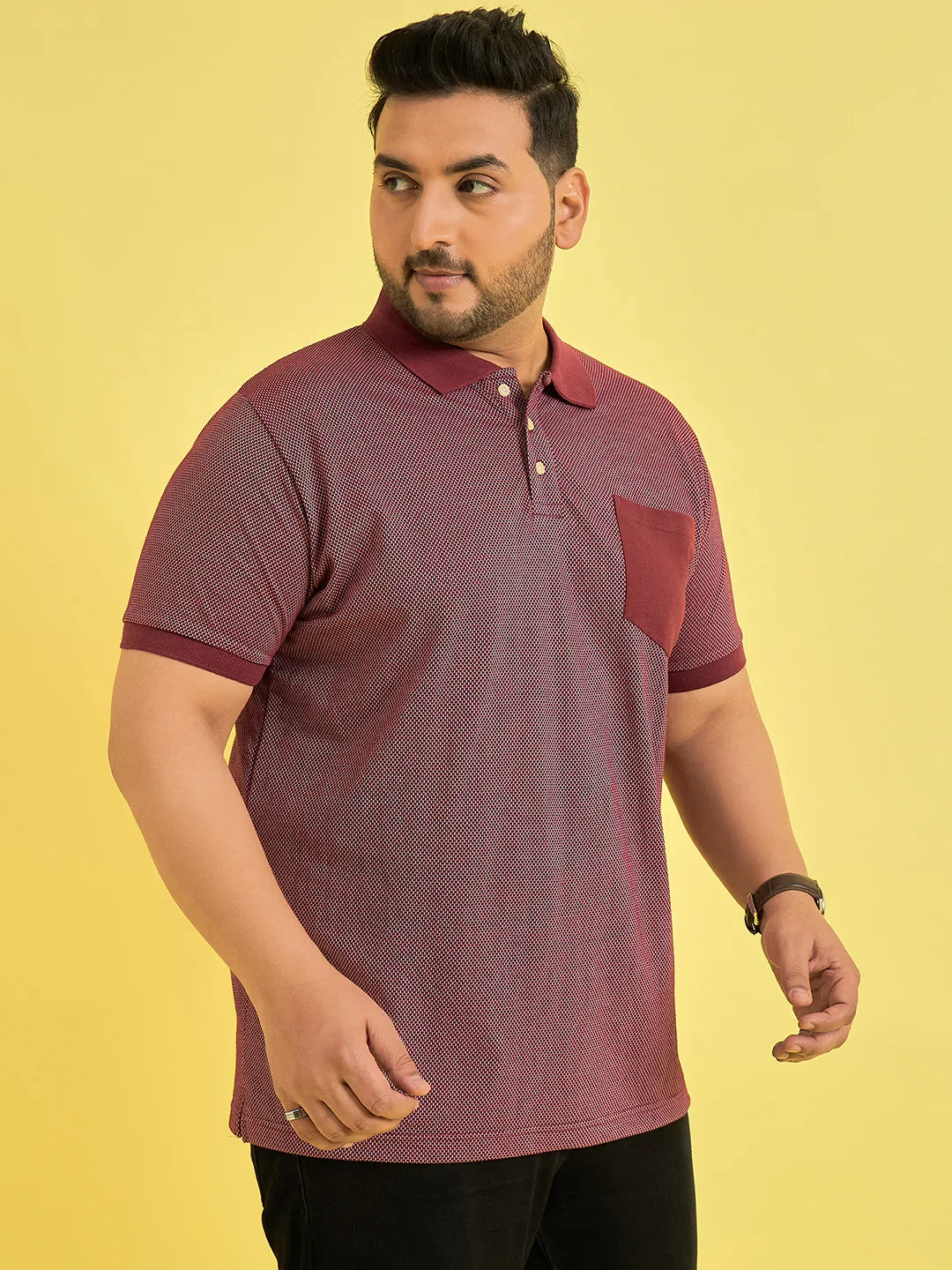 Men Plus Size Fortress Maroon Solid Polo Tshirt - bigbanana