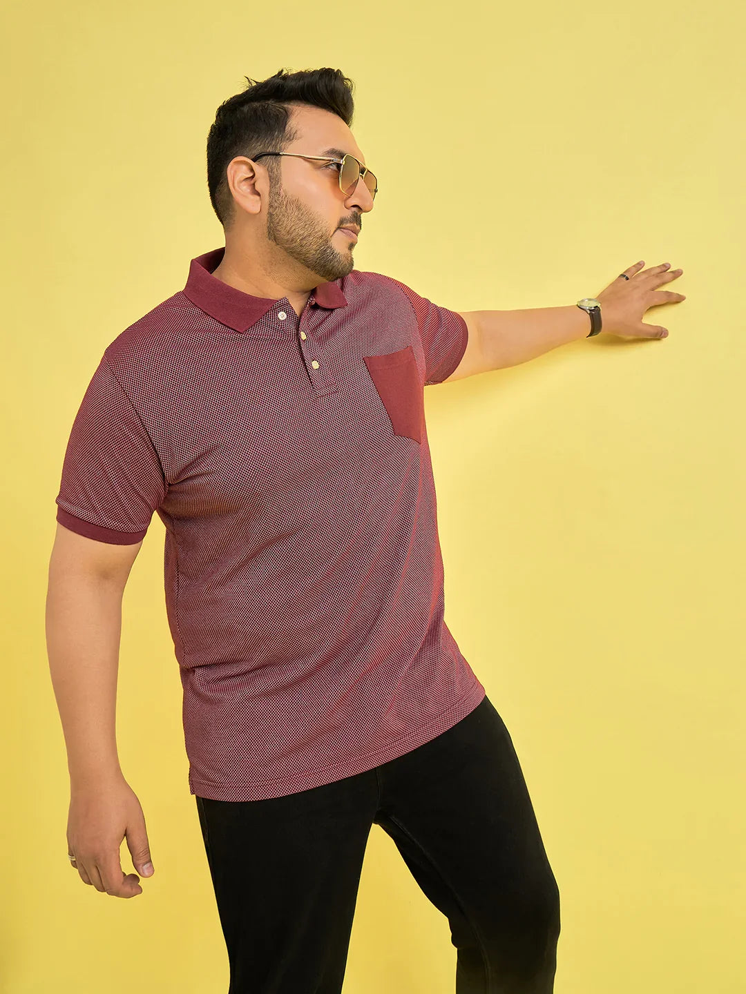 Men Plus Size Fortress Maroon Solid Polo Tshirt - bigbanana