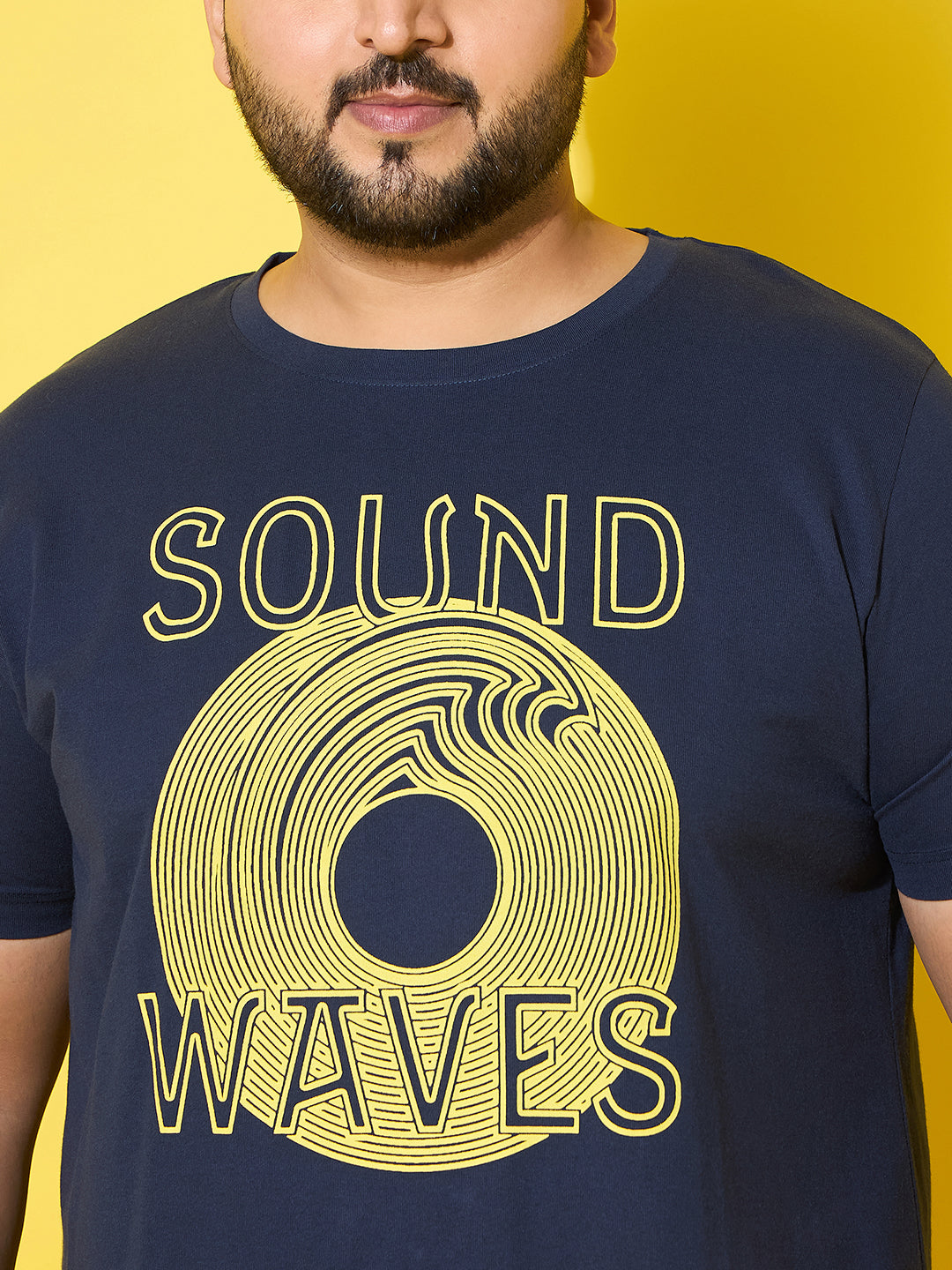 Men Plus Size Frequency Navy Printed Round Neck Tshirt