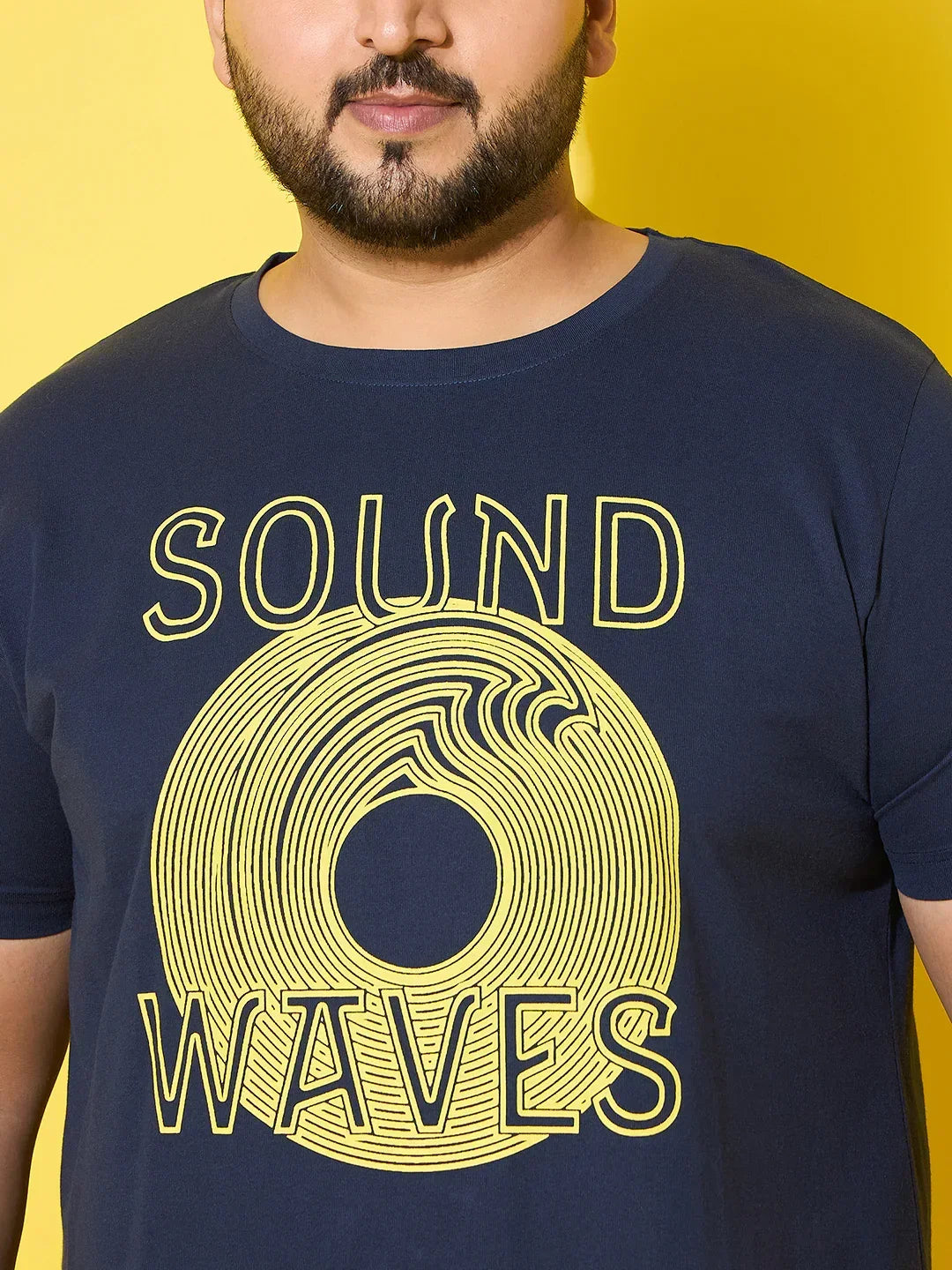 Men Plus Size Frequency Navy Printed Round Neck Tshirt