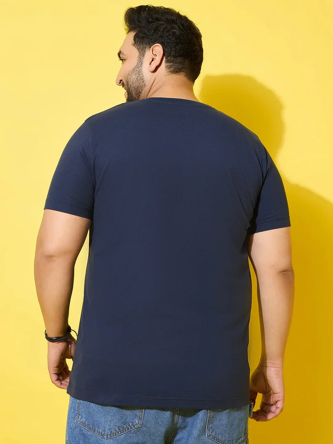 Men Plus Size Frequency Navy Printed Round Neck Tshirt