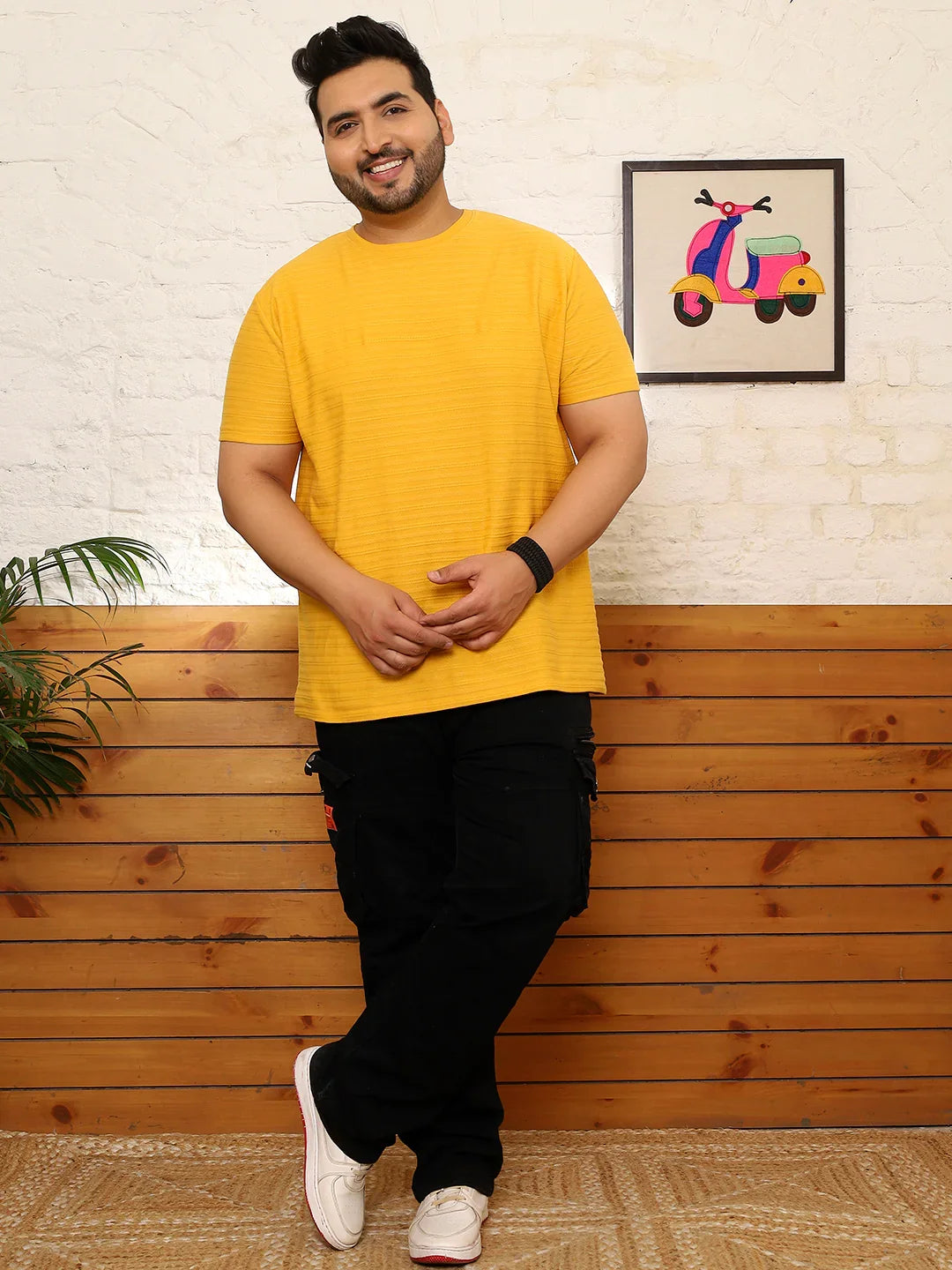 Men Plus Size Frilore Striped Multicolored Round Neck Tshirt - bigbanana