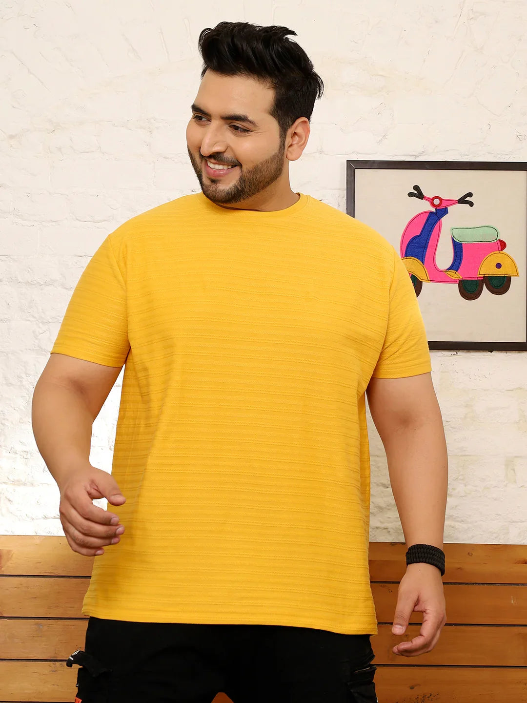 Men Plus Size Frilore Striped Multicolored Round Neck Tshirt - bigbanana