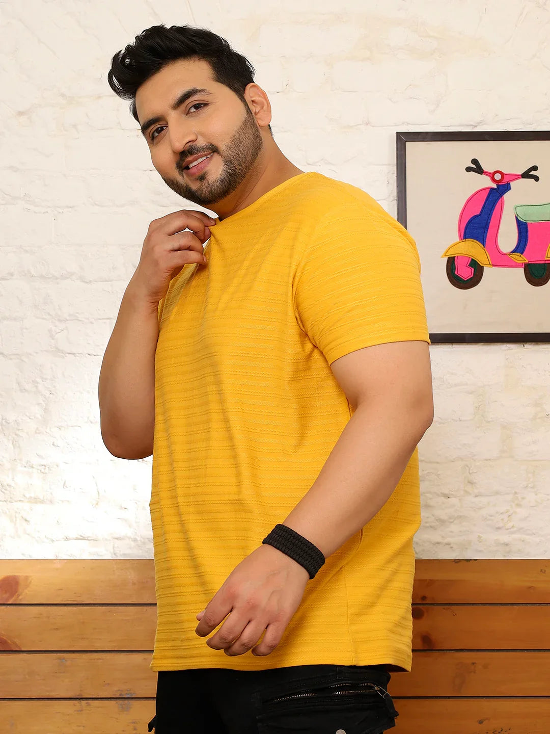 Men Plus Size Frilore Striped Multicolored Round Neck Tshirt - bigbanana