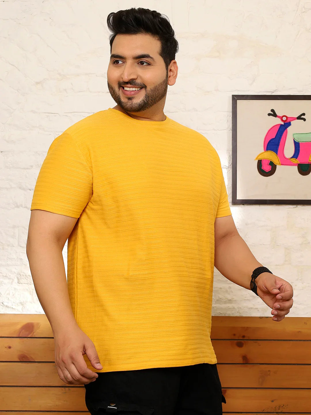 Men Plus Size Frilore Striped Multicolored Round Neck Tshirt - bigbanana