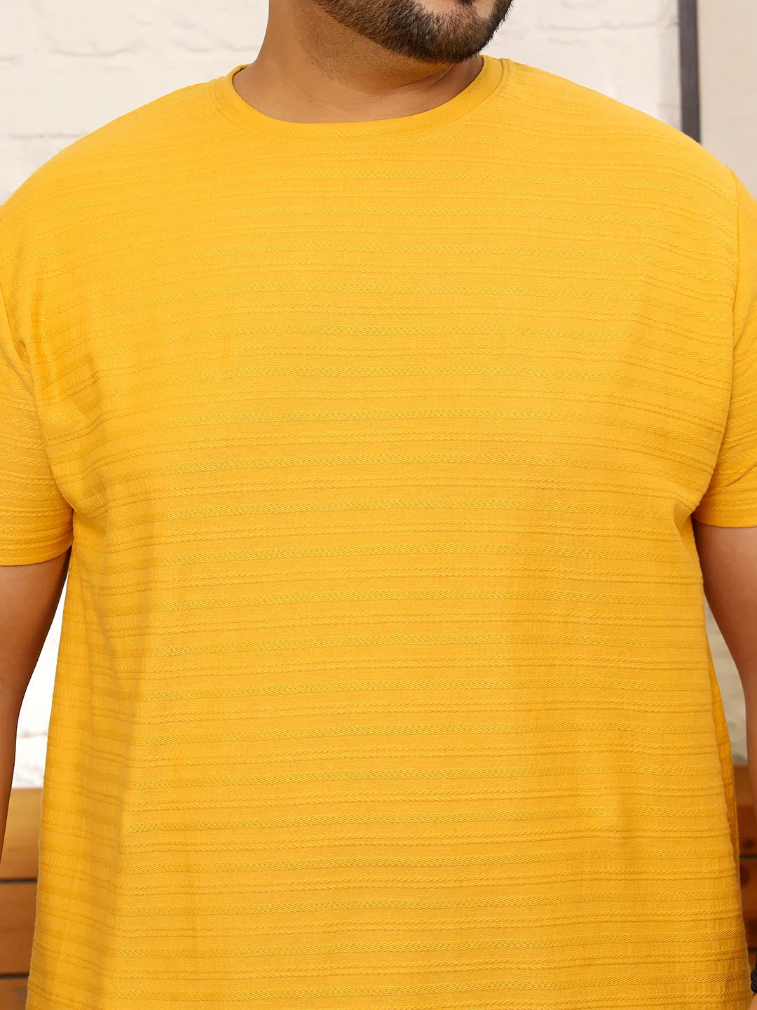 Men Plus Size Frilore Striped Multicolored Round Neck Tshirt - bigbanana
