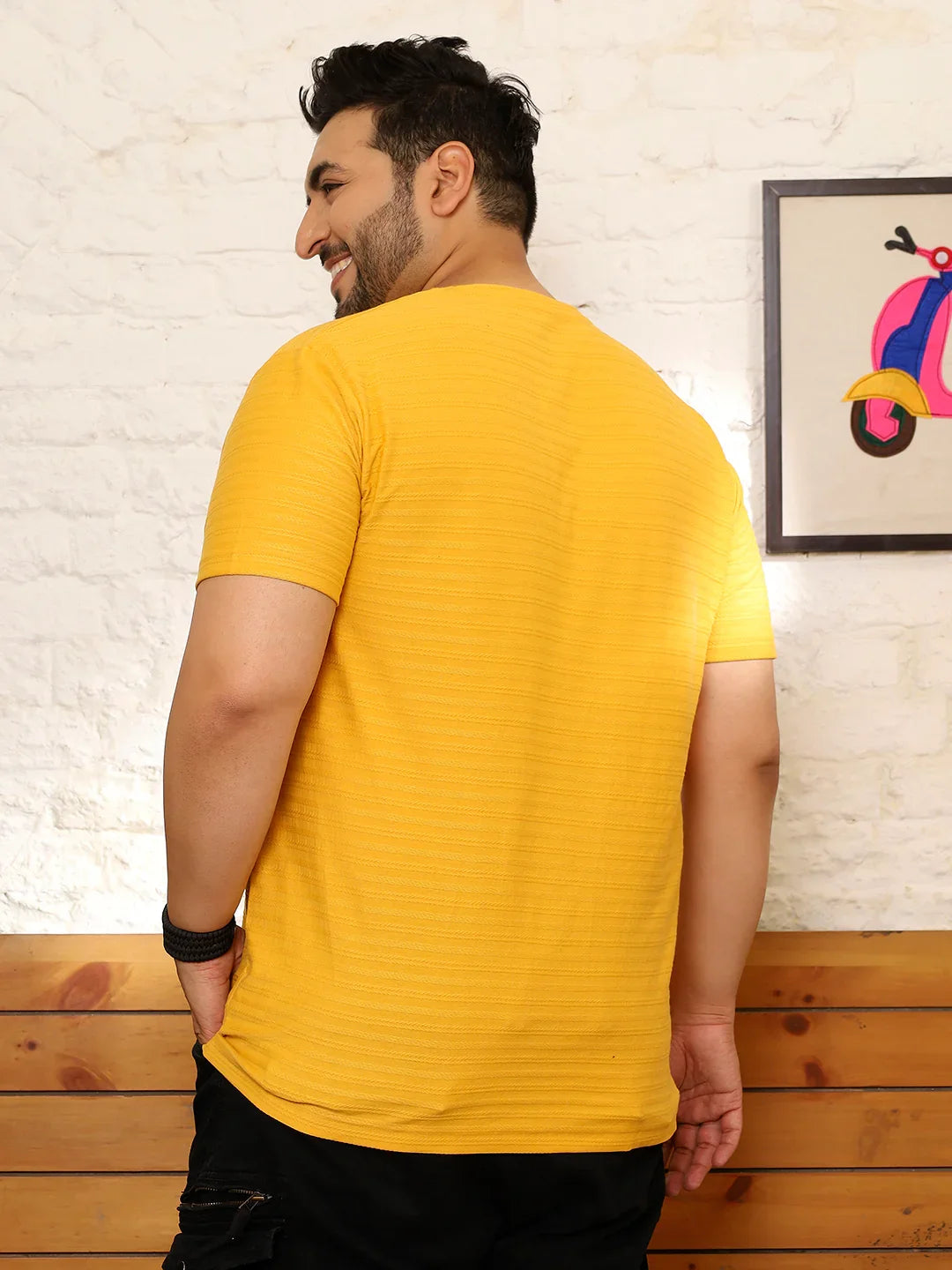 Men Plus Size Frilore Striped Multicolored Round Neck Tshirt - bigbanana