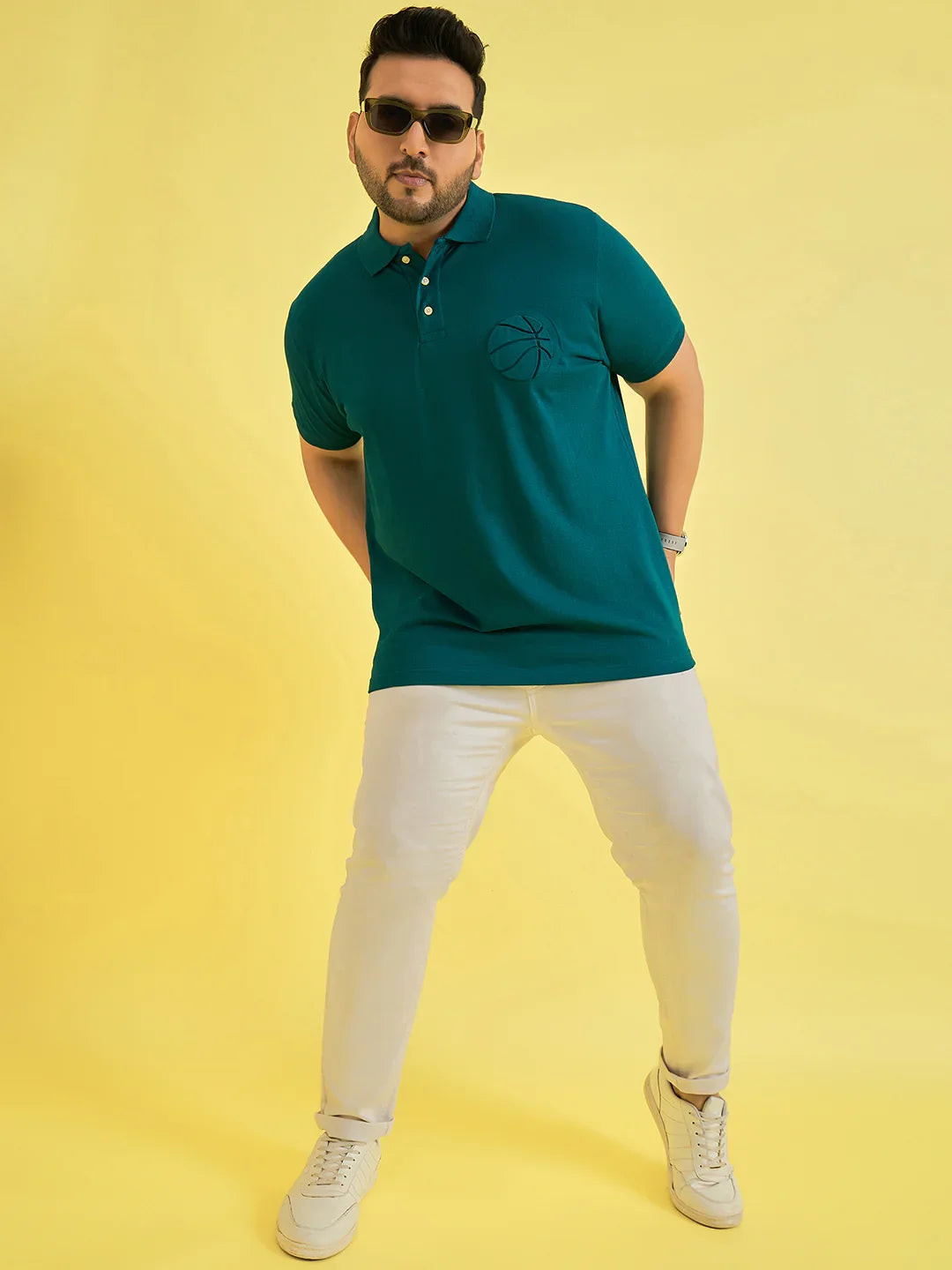 Men Plus Size Frolic Teal Solid Polo Tshirt - bigbanana