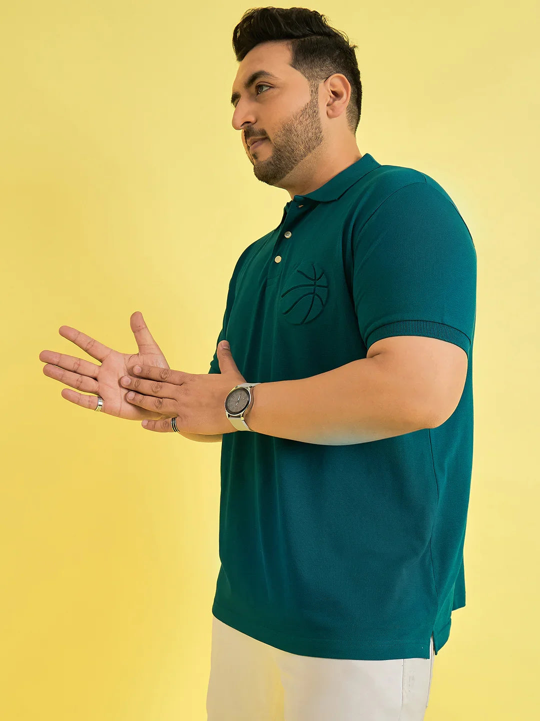Men Plus Size Frolic Teal Solid Polo Tshirt - bigbanana