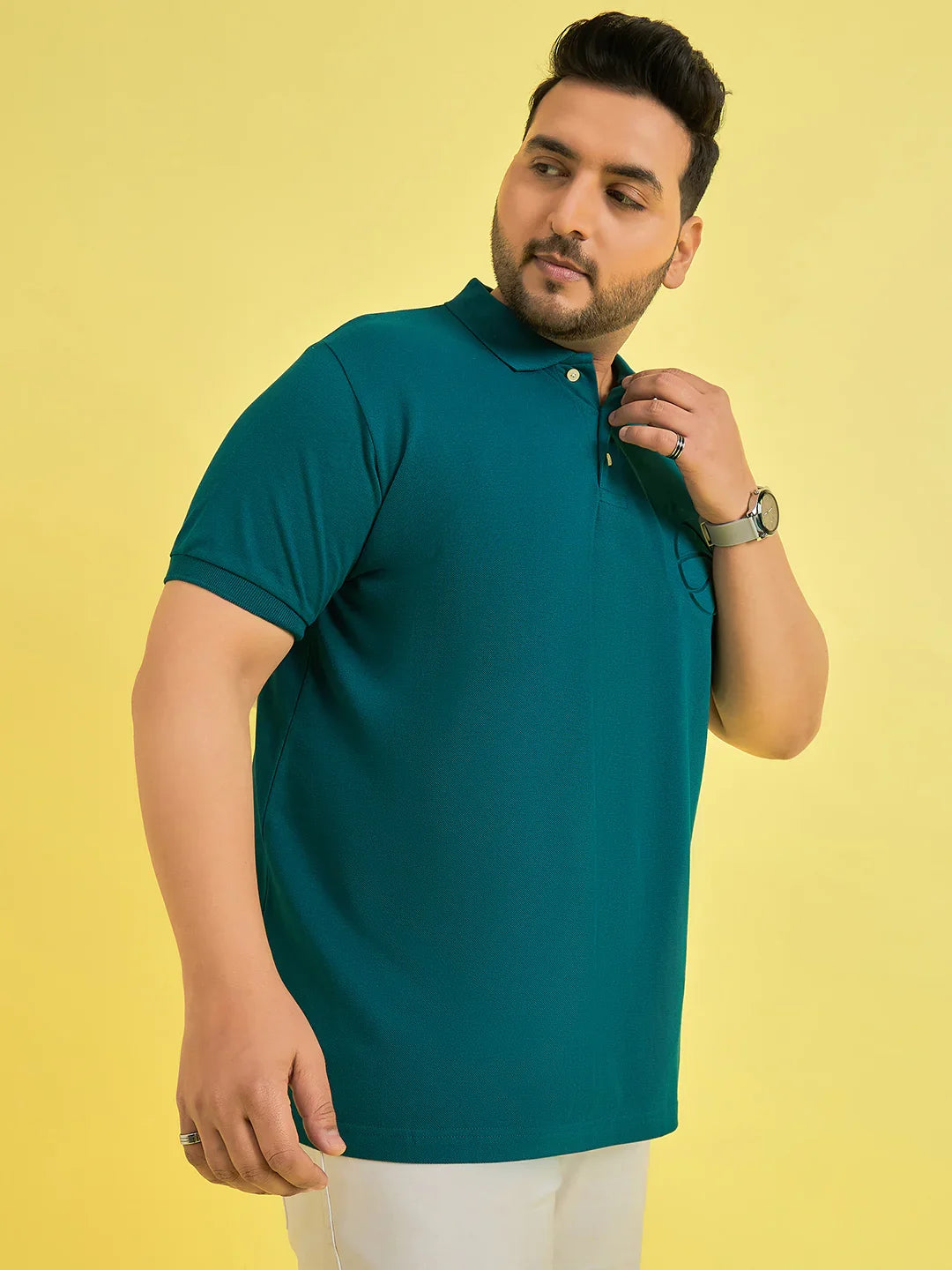 Men Plus Size Frolic Teal Solid Polo Tshirt - bigbanana