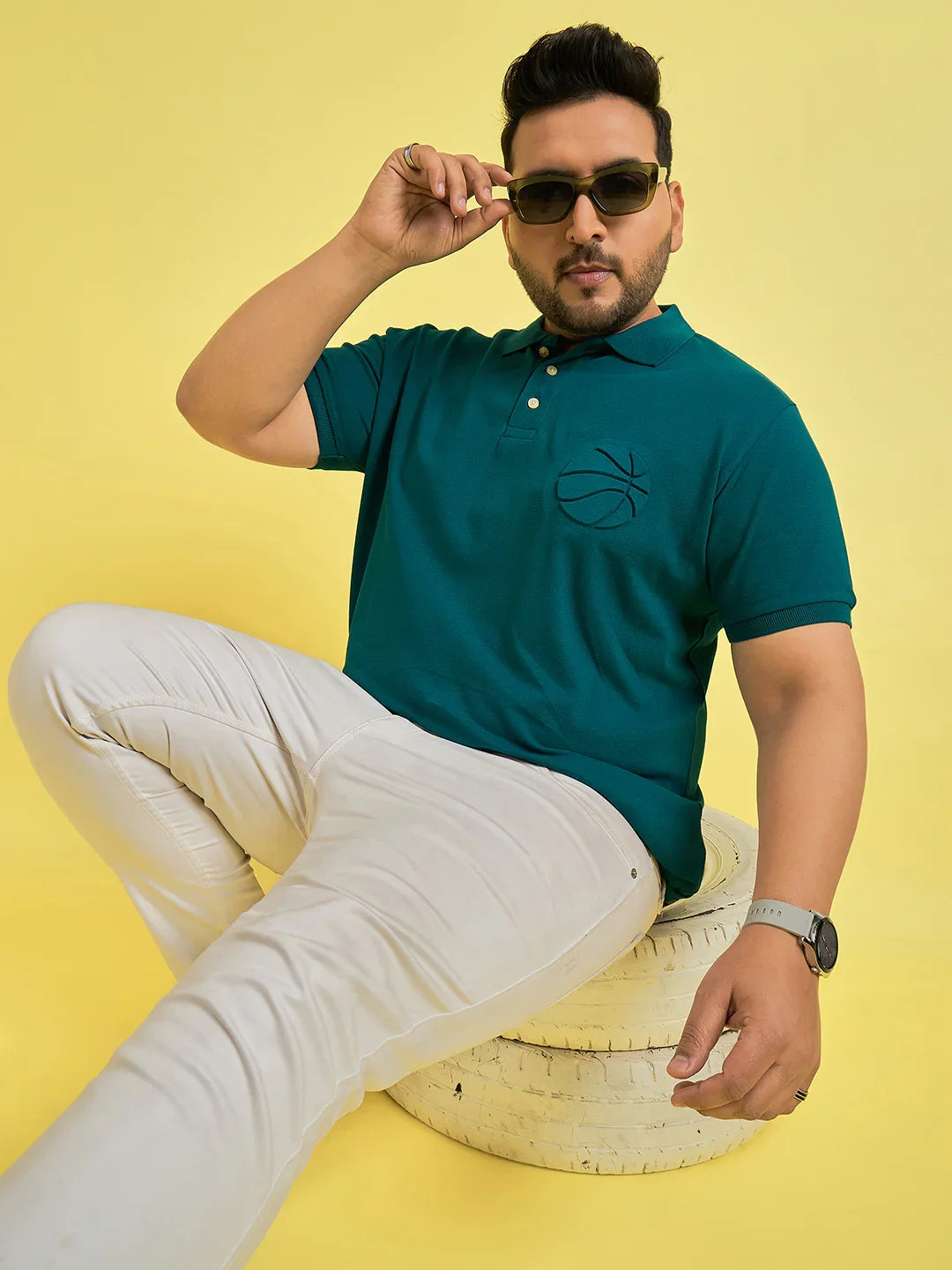 Men Plus Size Frolic Teal Solid Polo Tshirt - bigbanana