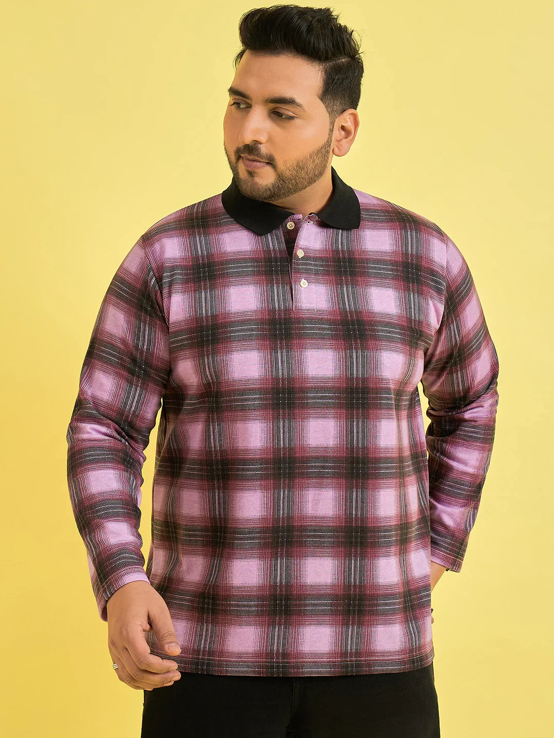 Men Plus Size Fulgent Check Polo Tshirt - bigbanana