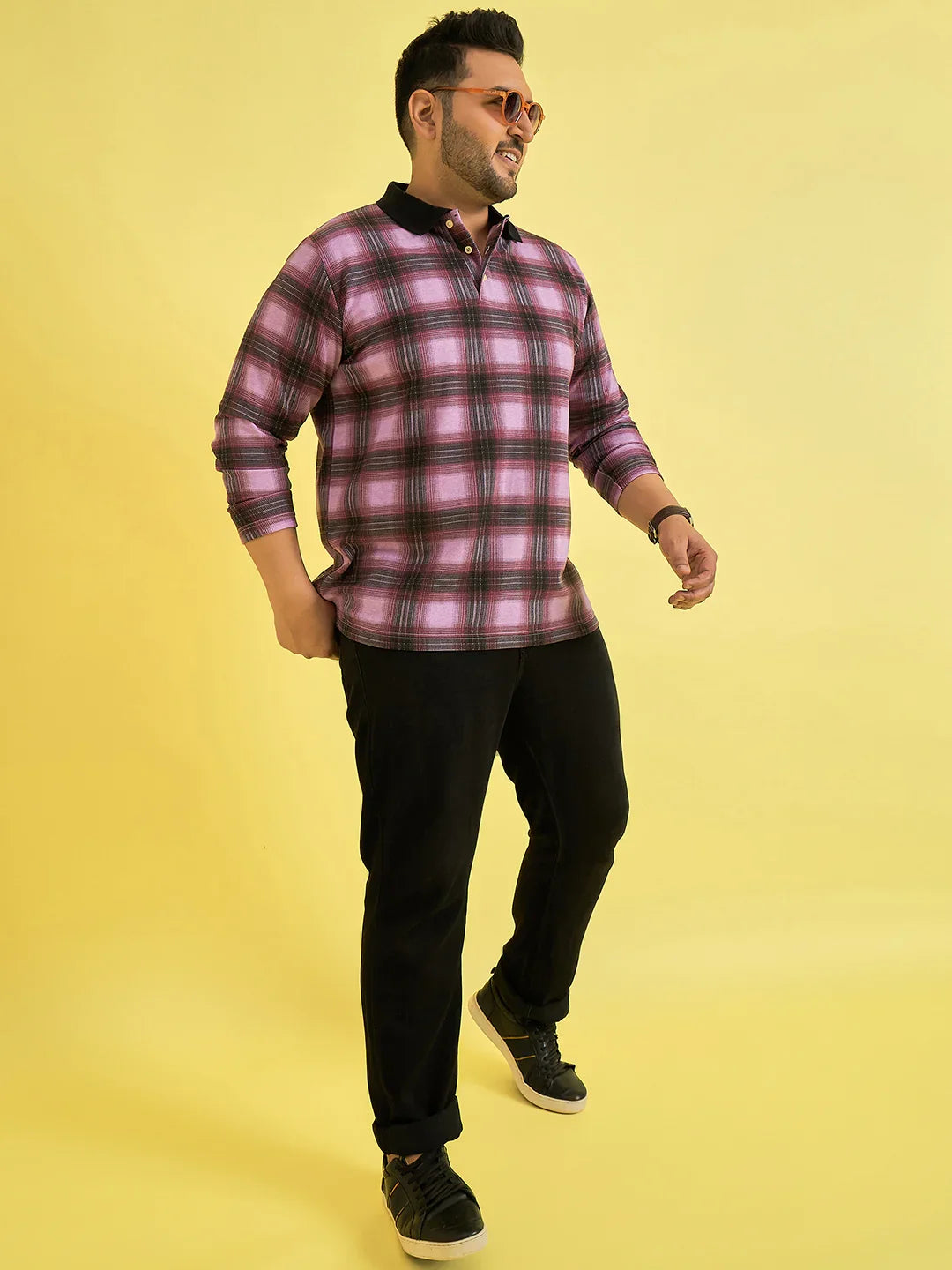 Men Plus Size Fulgent Check Polo Tshirt - bigbanana