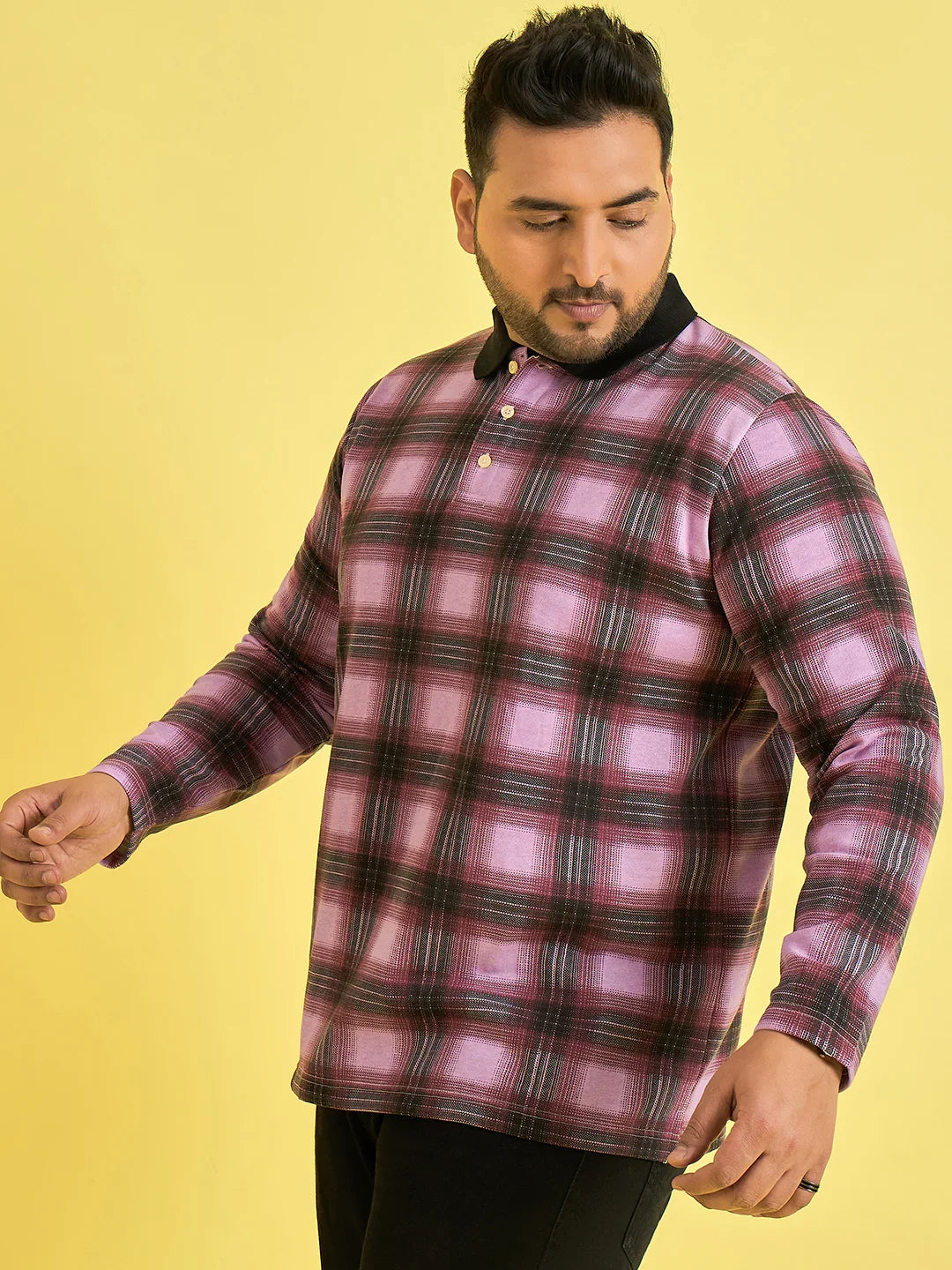 Men Plus Size Fulgent Check Polo Tshirt - bigbanana