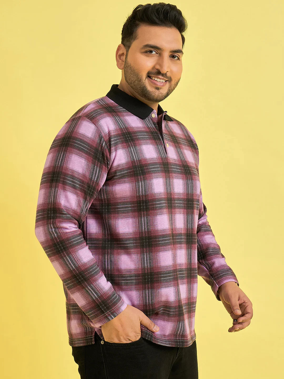 Men Plus Size Fulgent Check Polo Tshirt - bigbanana