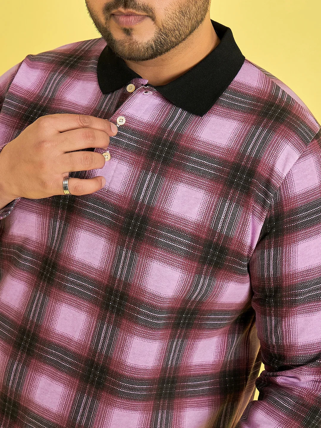 Men Plus Size Fulgent Check Polo Tshirt - bigbanana