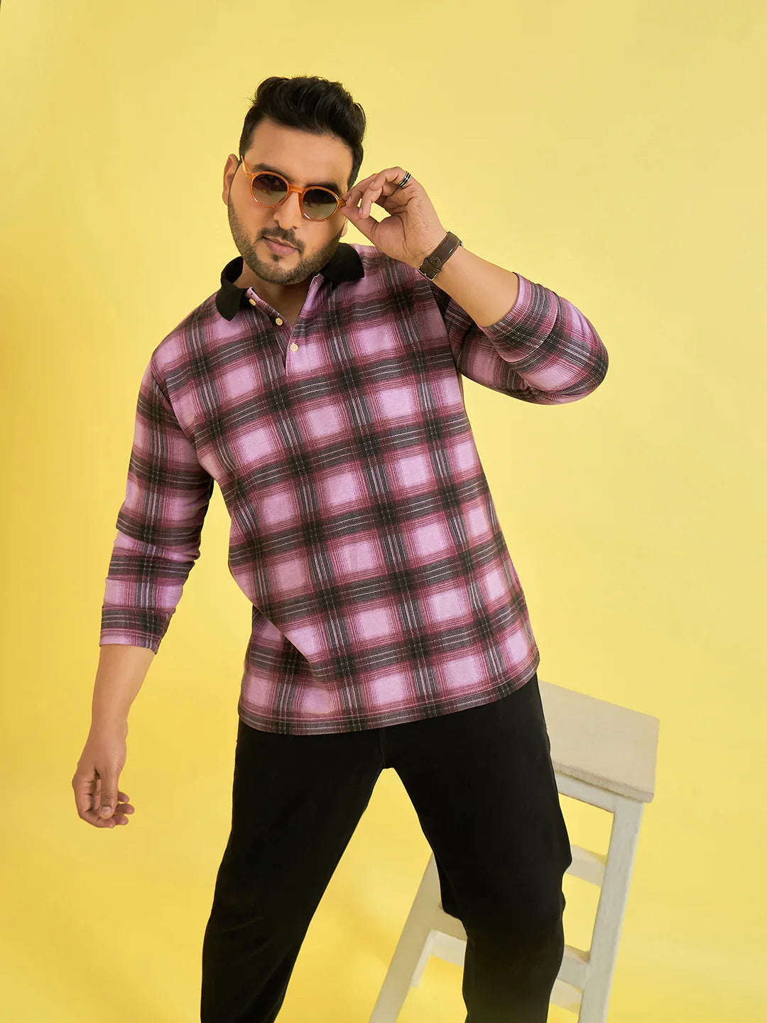 Men Plus Size Fulgent Check Polo Tshirt - bigbanana