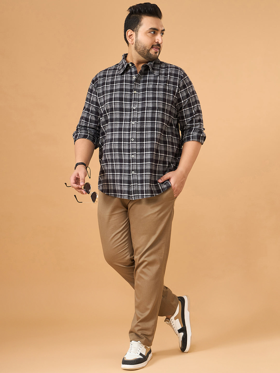 Men Plus Size Fumora Multicolor Checkered Casual Shirt