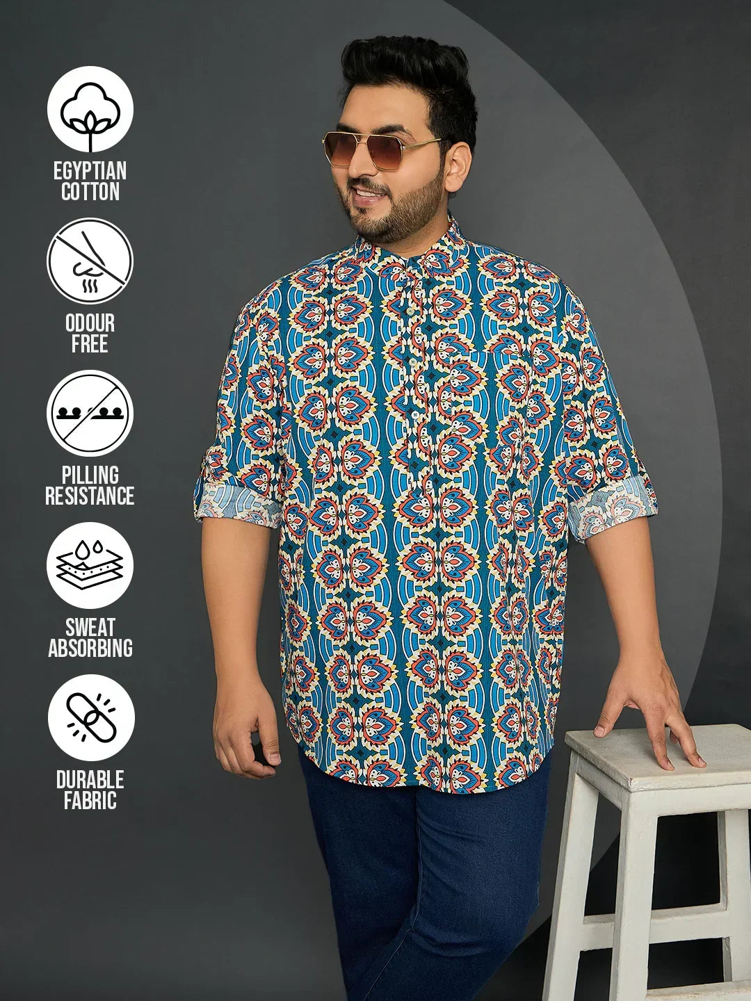 Men Plus Size Milo Paisley Kurta - bigbanana